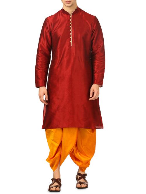 red silk blend dhoti kurta set - 16114992 - Very Small Image - 1