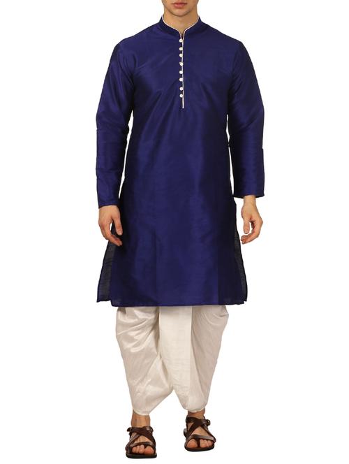 blue silk blend dhoti kurta set - 16114995 - Very Small Image - 1