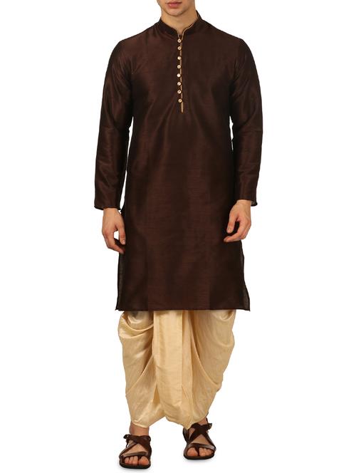 brown silk blend dhoti kurta  set - 16114998 - Very Small Image - 1