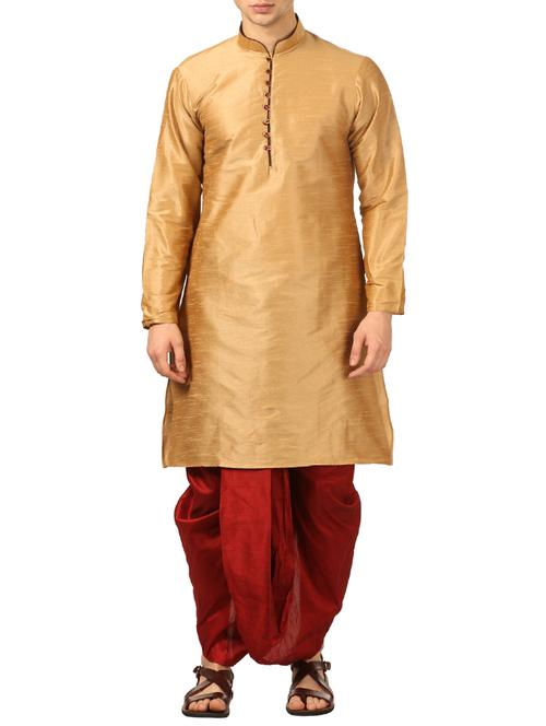 beige silk blend dhoti kurta set - 16114999 - Very Small Image - 1