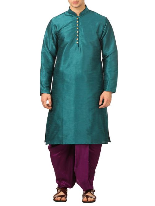 green silk blend dhoti kurta set - 16115001 - Very Small Image - 1
