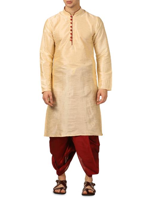 beige silk blend dhoti kurta set - 16115002 - Very Small Image - 1