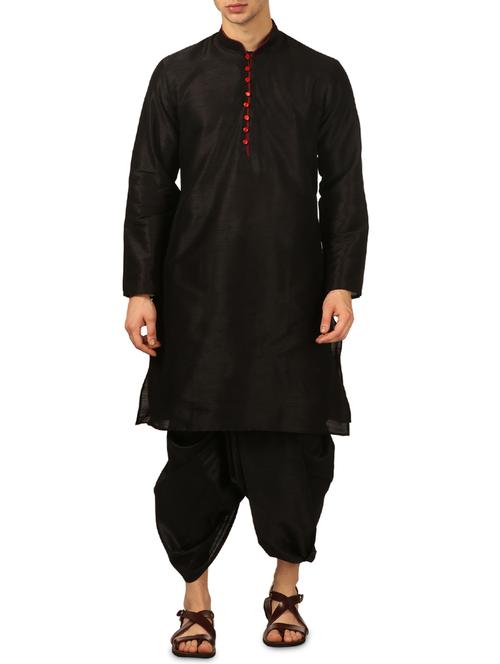 black silk blend dhoti kurta set - 16115004 - Very Small Image - 1