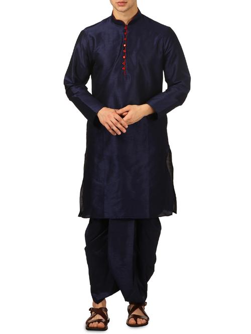 blue silk blend dhoti kurta set - 16115006 - Very Small Image - 1