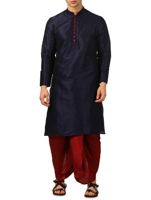 blue silk blend dhoti kurta set - 16115007 - Very Small Image - 1