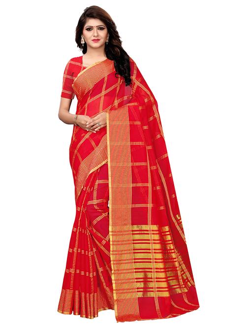 checkered zari motif woven saree - 16115121 - Very Small Image - 1