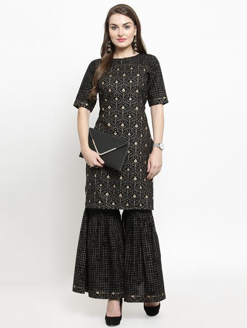 black cotton straight kurta - 16119571 - Very Small Image - 1
