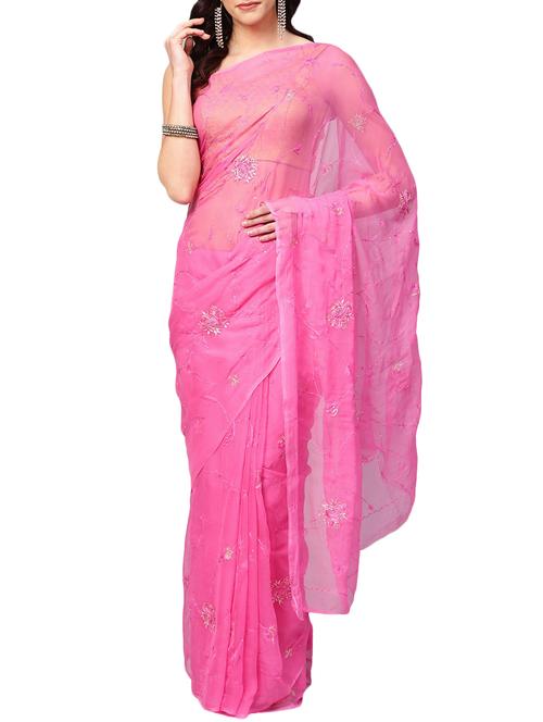 pink floral embroidered saree with blouse - 16120156 - Very Small Image - 1