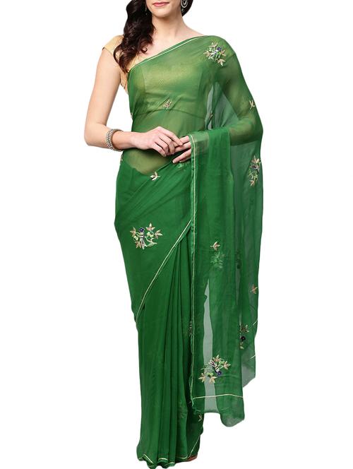 bottle green gota patti saree - 16120157 - Very Small Image - 1