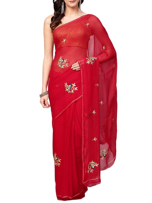 red saree - 16120158 - Very Small Image - 1