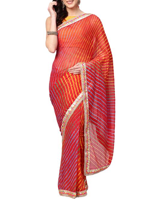 women's leheriya red colored saree - 16120160 - Very Small Image - 1