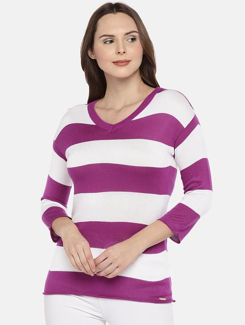 v neck striped top - 16120194 - Very Small Image - 1