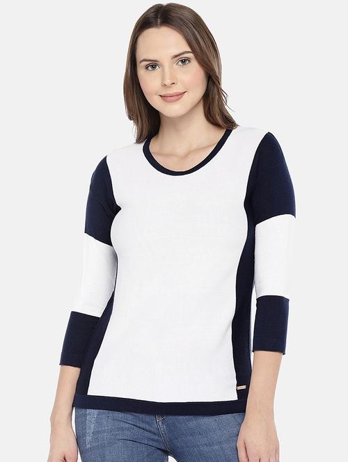 color block round neck top - 16120201 - Very Small Image - 1