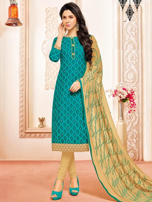 printed churidaar unstitched suit - 16120646 - Very Small Image - 1