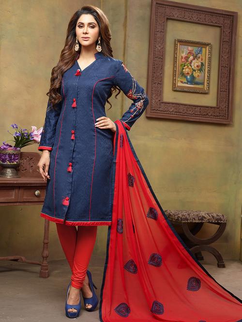 printed churidaar unstitched suit - 16120651 - Very Small Image - 1