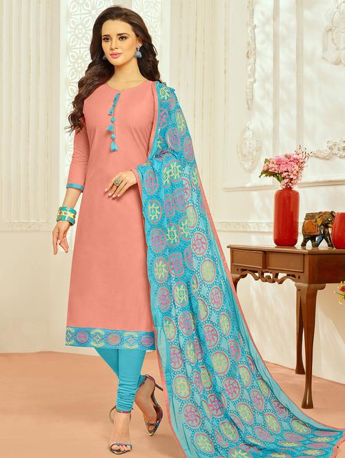 embroidered churidaar unstitched suit - 16120656 - Very Small Image - 1