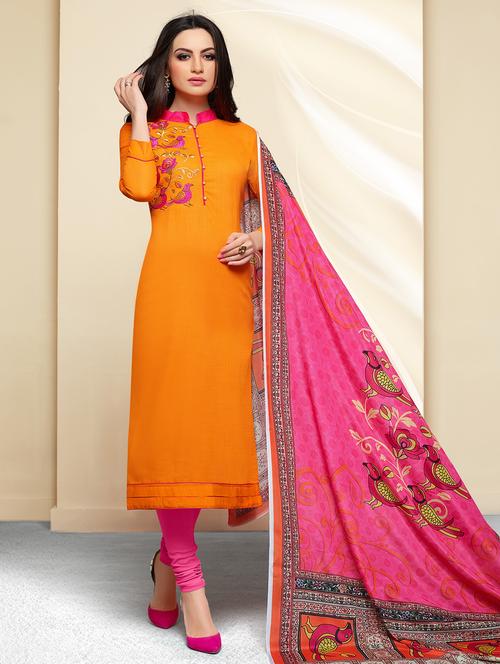 embroidered churidaar unstitched suit - 16120662 - Very Small Image - 1