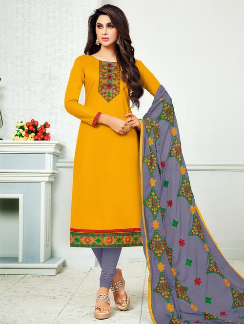 embroidered churidaar unstitched suit - 16120672 - Very Small Image - 1
