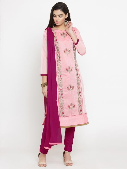 embroidered churidaar unstitched suit - 16120679 - Very Small Image - 1