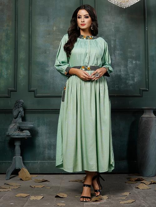 mint floral lace flared ethnic dress - 16128706 - Very Small Image - 1