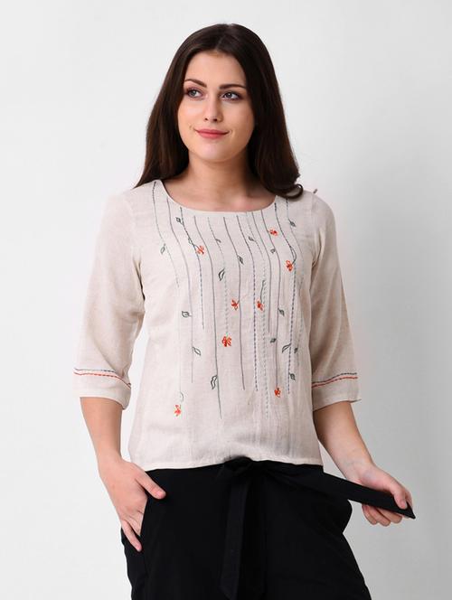 boat neck embroidered top - 16128779 - Very Small Image - 1