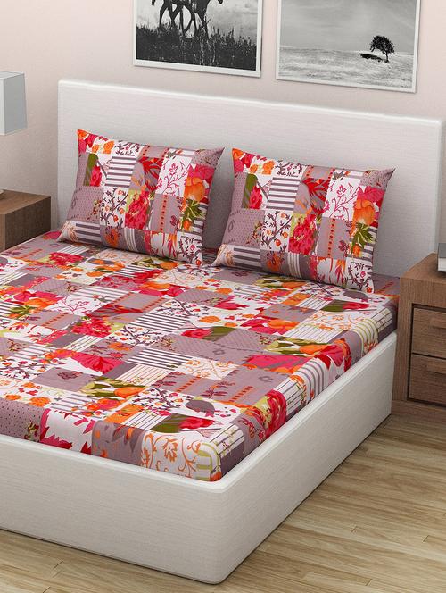 100% cotton double bed sheet with 2 pillow covers - 16129466 - Very Small Image - 1