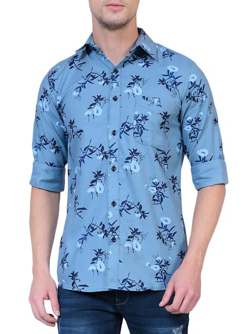 blue floral printed casual shirt - 16129533 - Very Small Image - 1