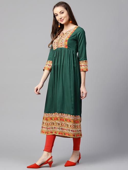 contrast yoke flared kurta - 16130275 - Very Small Image - 1