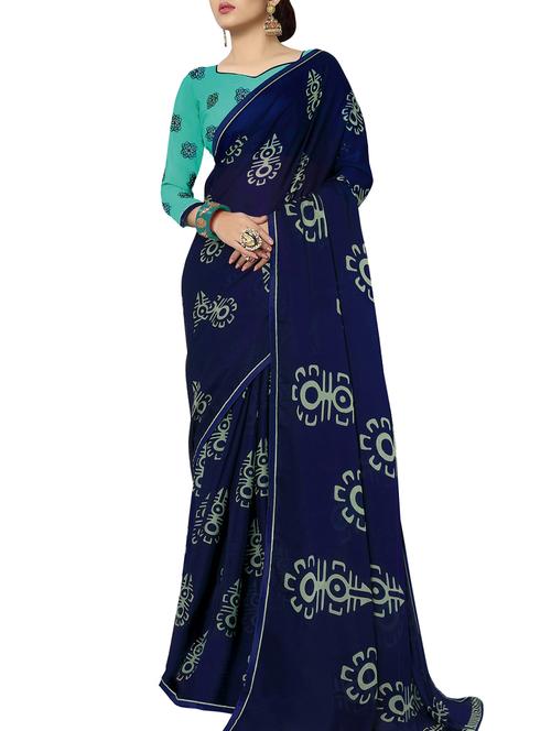 ethnic motifs printed saree with blouse - 16130550 - Very Small Image - 1