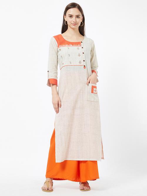 contrast straight kurta - 16131791 - Very Small Image - 1