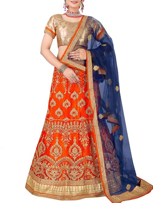 orange embroidered a-line lehenga - 16132283 - Very Small Image - 1
