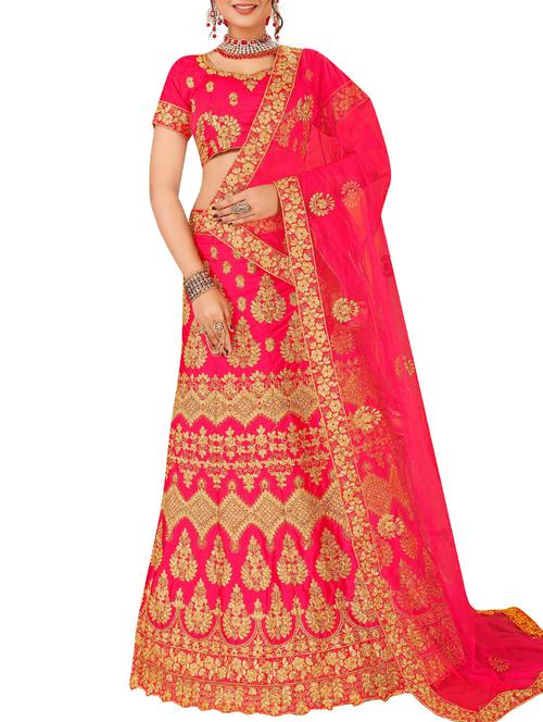 pink embroidered a-line lehenga - 16132312 - Very Small Image - 1