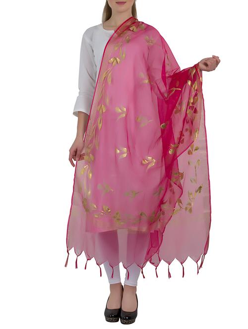 pink foil printed chanderi dupatta - 16132513 - Very Small Image - 1