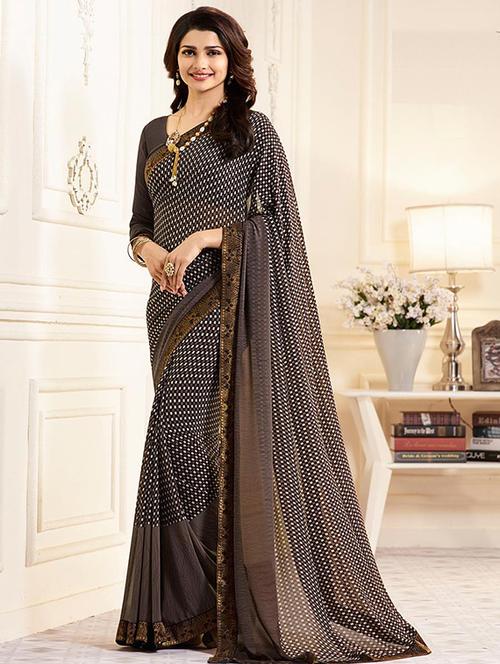 checkered printed saree with blouse - 16134023 - Very Small Image - 1