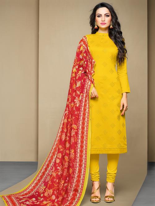 tonal embroidered churidaar unstitched suit set  - 16134196 - Very Small Image - 1