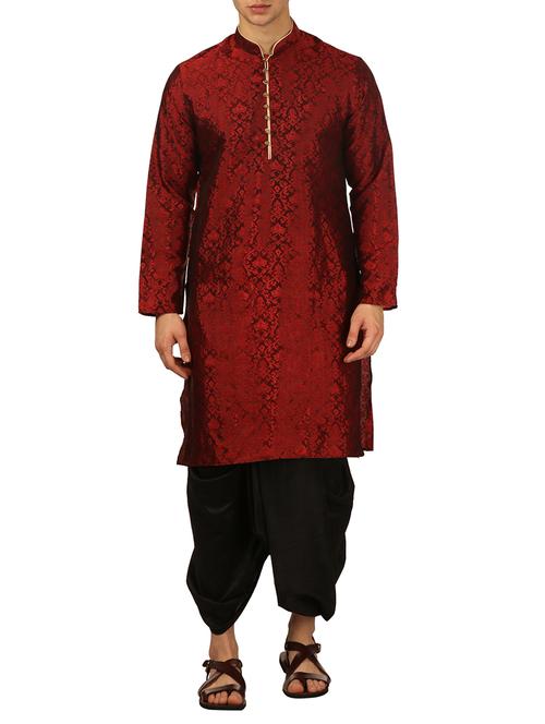 red silk blend dhoti kurta set - 16134942 - Very Small Image - 1