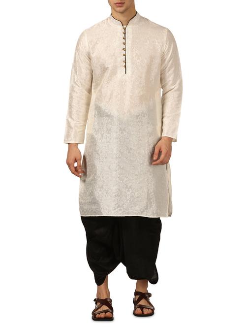 beige silk blend dhoti kurta set - 16134943 - Very Small Image - 1