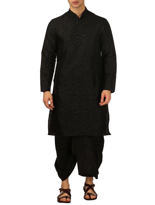 black silk blend dhoti kurta set - 16134944 - Very Small Image - 1