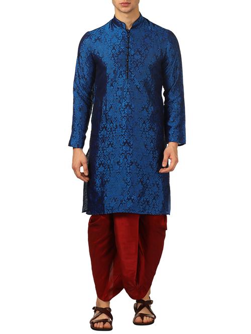 blue silk blend dhoti kurta set - 16134945 - Very Small Image - 1