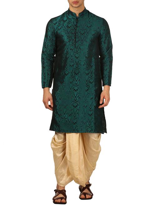 green silk blend dhoti kurta set - 16134946 - Very Small Image - 1