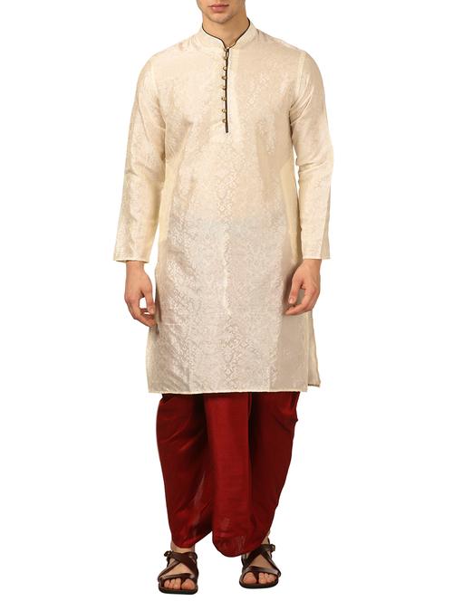 beige silk blend dhoti kurta set - 16134947 - Very Small Image - 1