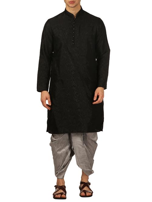 black silk blend dhoti kurta set - 16134948 - Very Small Image - 1