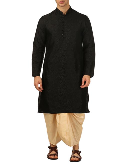 black silk blend dhoti kurta set - 16134949 - Very Small Image - 1