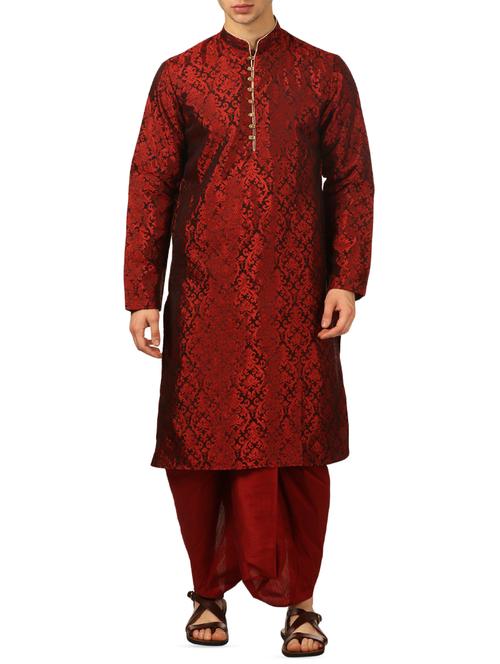 red silk blend dhoti kurta set - 16134954 - Very Small Image - 1