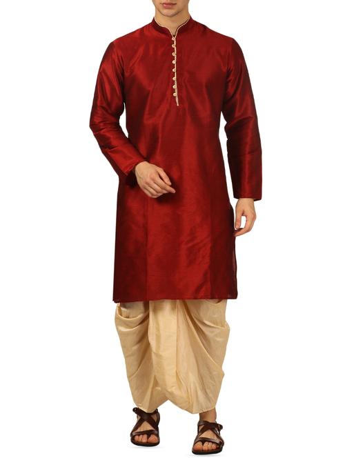 red silk blend dhoti kurta set - 16134956 - Very Small Image - 1