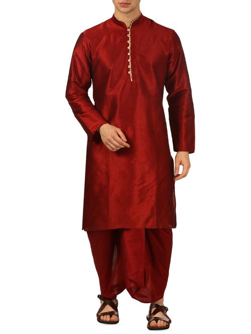 red silk blend dhoti kurta set - 16134957 - Very Small Image - 1