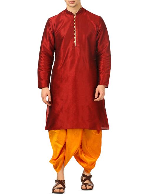 red silk blend dhoti kurta set - 16134958 - Very Small Image - 1