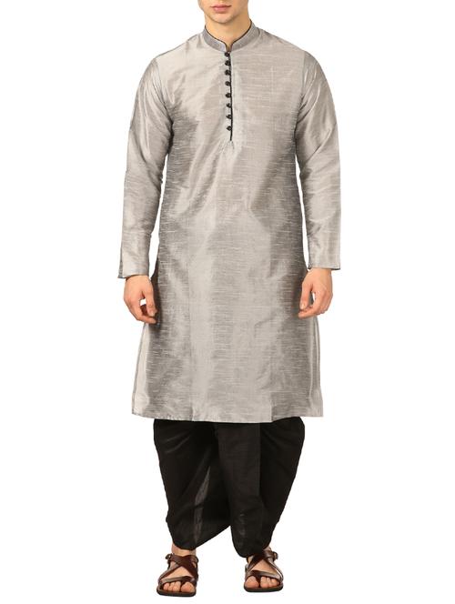 silver silk blend dhoti kurta set - 16134960 - Very Small Image - 1