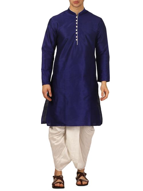 blue silk blend dhoti kurta set - 16134961 - Very Small Image - 1