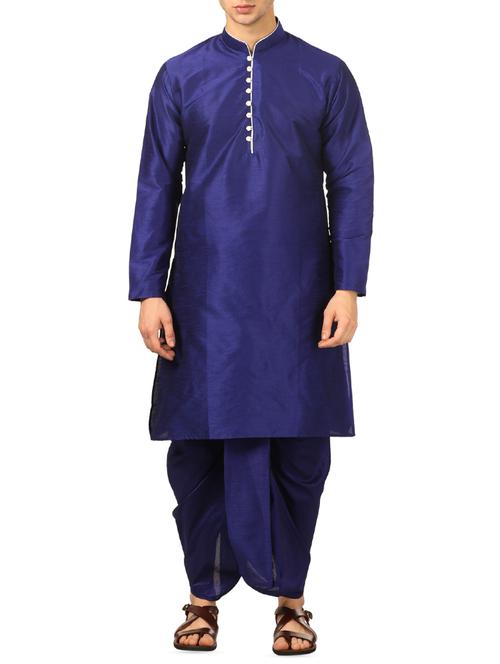 blue silk blend dhoti kurta set - 16134962 - Very Small Image - 1